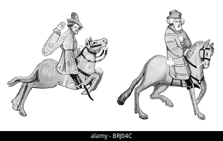 Illustration noir et blanc ; le marchand et Franklin, de l'autographe d'Ellesmere, les Contes de Canterbury Banque D'Images