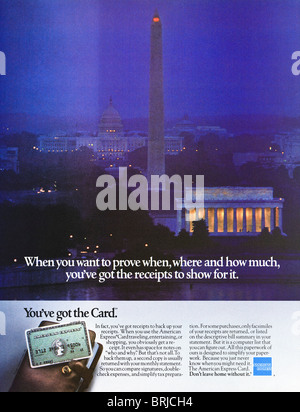 Publicité en couleur de la carte American Express classique dans le magazine de mode américain vers 1983 Banque D'Images