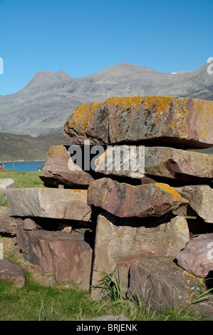 Le Groenland, Igaliku (aka Igaliko). Ruines de Gardar. Banque D'Images