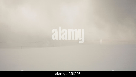 Les lignes d'alimentation à Hokkaïdo, hiver neige montrant en premier plan et sur un temps couvert nuageux. Niseko, Hokkaido, Japon Banque D'Images