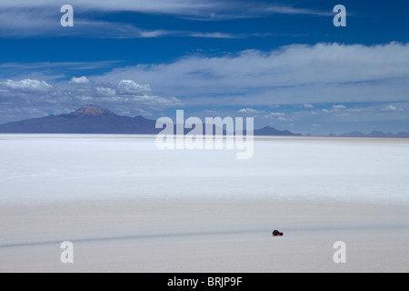 Un véhicule isolé sur le Salar de Uyuni, Bolivie Banque D'Images