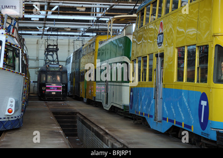 Les tramways de Blackpool dans rigby rd depot Banque D'Images