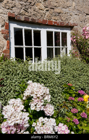 Fenêtre sur un vieux cottage sur Winkle Street sur l'île de Wight, Angleterre. Banque D'Images