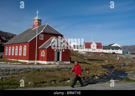 Le Groenland, Qaqortoq. La plus grande ville du Groenland du sud avec près de 3 000 habitants. L'ancienne église Banque D'Images