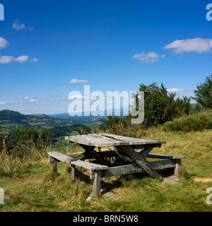 Un banc de pique-nique et une table vide. Banque D'Images