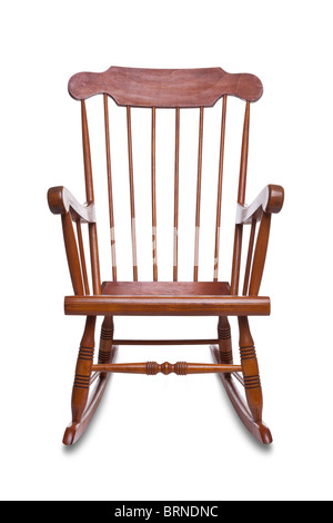 Rocking chair en bois isolé sur un fond blanc avec légère ombre Banque D'Images