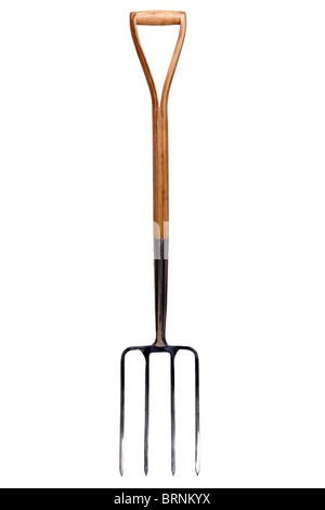 Photo d'une fourche de jardinage isolé sur un fond blanc. Banque D'Images