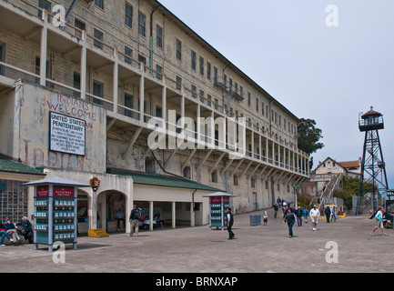 Zone d'arrivée de l'île-prison d'Alcatraz, San Francisco, California, USA Banque D'Images