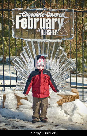 La sculpture sur glace creations à Hershey Park Rose Jardins le festival d'hiver. Banque D'Images