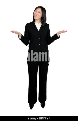 Young attractive businesswoman prendre une décision options pesage Banque D'Images