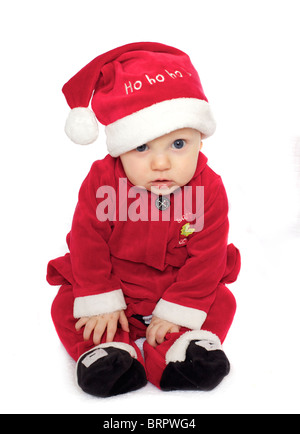 Cute baby boy in santas outfit Banque D'Images