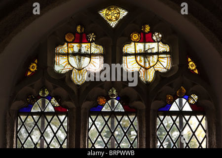Royaume-uni, Angleterre, Cornouailles, Laneast, église de St Sidwell et St Gulval, intérieur ancien vitrail Banque D'Images