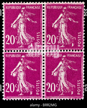 Bloc de 4 français 1926-1941 non utilisés 20 100 Semeuse Semeuse / timbres. définitif Banque D'Images