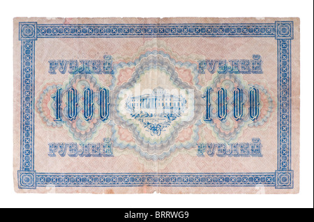 Objet sur blanc - Russie - circa 1917 un billet de 1000 roubles Banque D'Images