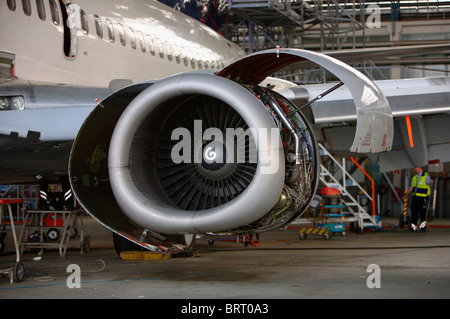 L'entretien d'un Boeing 737 de la Lufthansa à Lufthansa Technik AG à l'aéroport Schoenefeld de Berlin, Berlin, Germany, Europe Banque D'Images