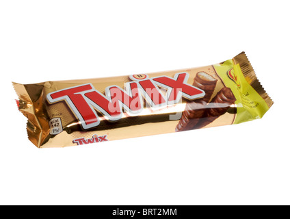 Twix barre de chocolat sur fond blanc Banque D'Images