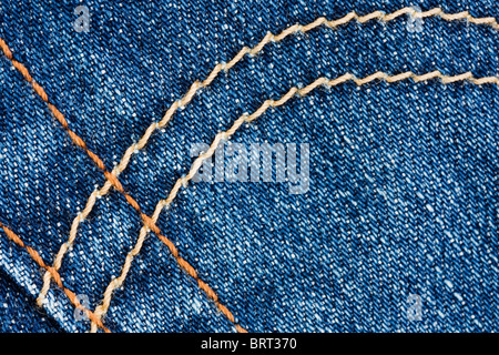 De détails sur macro stiching blue denim jeans Banque D'Images