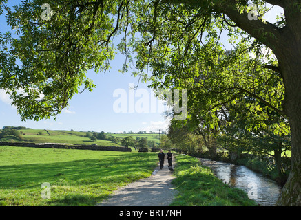 Malham Beck dans le village de Malham, Wharfedale, Yorkshire Dales National Park, England, UK Banque D'Images