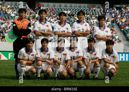 À partir de la Corée du Nord de onze lignes avant le début de la Coupe du Monde 2003 match de football contre le Nigeria. Banque D'Images