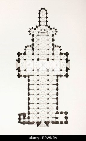 Plan d'étage de la 13e siècle style ogive Cathédrale Notre Dame de Rouen, France. Banque D'Images