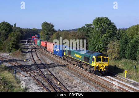 Freightliner 66537 passe par Hatton avec 4O49 09:59 taillis de bouleaux - Southampton le 11/10/10. Banque D'Images