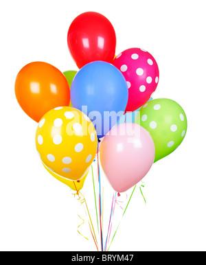 Ballons à l'hélium colorées isolé sur fond blanc Banque D'Images