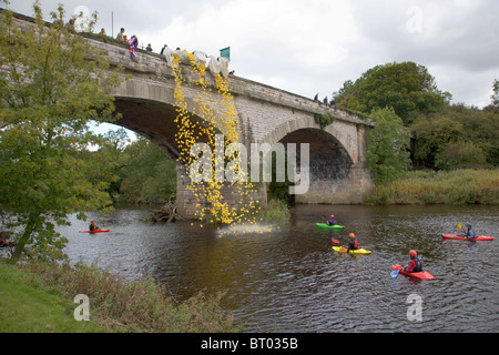 Le départ de la course de canards 2010 sur le Viaduct Tadcaster North Yorkshire Angleterre Banque D'Images