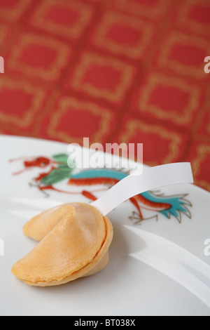 Close up of fortune cookie on plate Banque D'Images