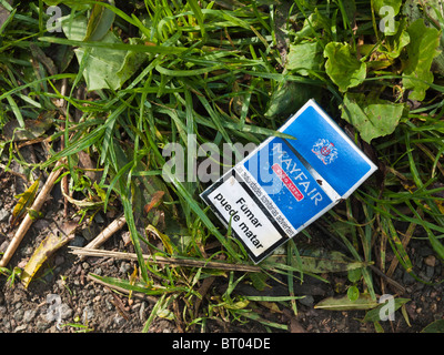 Boîte à cigarettes vides jetés sur la route de Grassy Point Banque D'Images