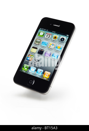 Apple iPhone 4 découper sur un fond blanc avec ombre et chemin de détourage. Banque D'Images