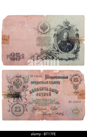 Objet sur blanc - Russie - vers 1909 un billet de 25 roubles Banque D'Images