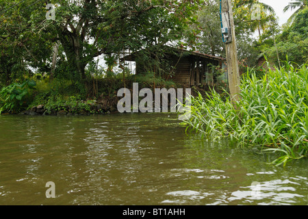 Bangkok typiques maisons en bois sur pilotis le long du canal khlong, avec un petit esprit chambre à l'avant.Bangkok Thaïlande Septembre 2010 Banque D'Images