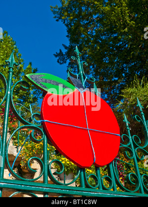 Apple fait main signe en forme de l'orientation clients de verger - Indre-et-Loire, France. Banque D'Images