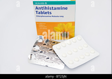 Chlorphenamine maleate antihistaminique (comprimés) pour le rhume des foins, les piqûres et les allergies allergies cutanées Banque D'Images