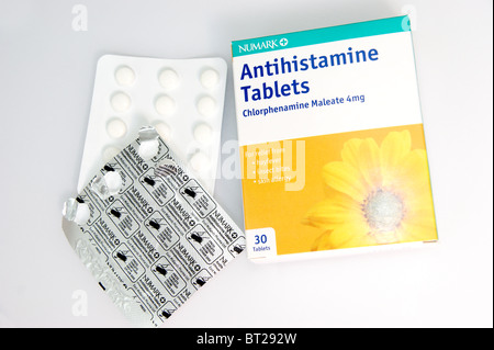 Chlorphenamine maleate antihistaminique (comprimés) pour le rhume des foins, les piqûres et les allergies allergies cutanées Banque D'Images