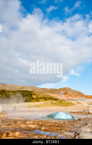 Un eruptiong à geysir Geyser en Islande, l'endroit après lequel tous les mondes geysirs sont nommés. Banque D'Images