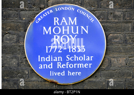 Blue Plaque sur le mur de l'enregistrement de propriété Mohun Ram Roy vivaient ici Banque D'Images