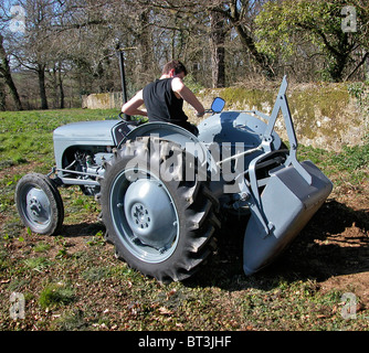 Un tracteur Ferguson 1948 Plateau travaillent encore dans le Sussex. Connu comme un peu gris fergy (Fergie) il a été conçu par Harry Ferguson Banque D'Images