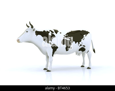 Vache avec carte du monde dans la peau Banque D'Images