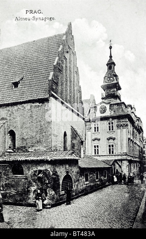 Carte postale de il l'ancien Nouvelle Synagogue (Staronová synagoga, Altneuschule, Altneusynagoge) dans la région de Josefov, à Prague. Banque D'Images