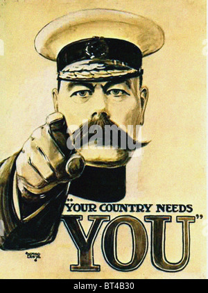 Cette fameuse première guerre mondiale affiche "votre pays a besoin de vous' avec Lord Kitchener. Votre pays a besoin de vous poster ce qui a encouragé des milliers de s'enrôler pour combattre dans la Première Guerre mondiale, la Première Guerre mondiale Banque D'Images