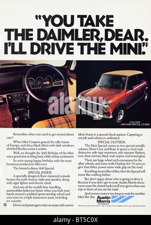 Publicité classique pour Austin Morris Mini voiture dans un magazine daté Septembre 1979 Banque D'Images