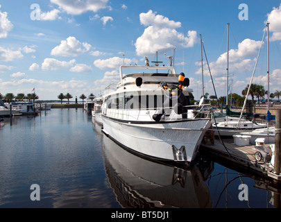 Le chat dans le yacht de luxe sur le lac Monroe au Port de Sanford en Floride Banque D'Images