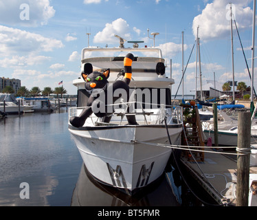 Le chat dans le yacht de luxe sur le lac Monroe au Port de Sanford en Floride Banque D'Images