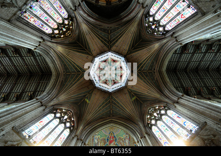 Centre voûtée plafond peint Ely toit cathédrale de l'Église indivise Trinité Sainte Diocèse principal pays Cambridgeshire County Banque D'Images