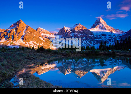 Mt. Assinibone au coucher du soleil, Cervin des Rocheuses, Mt. Le parc provincial Assiniboine, Canadian Rockies, British Columbia, Canada Banque D'Images