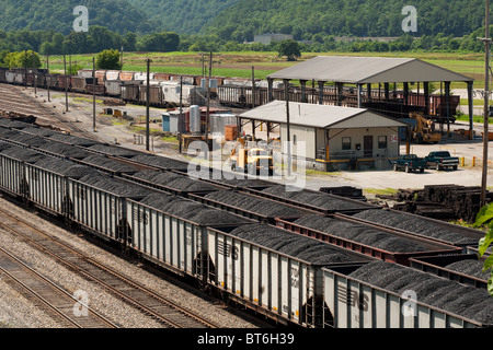 Wagons de charbon sont abondantes dans le Norfolk Southern Dickinson & Train Gare de l'atelier de réparation près de South Charleston, West Virginia, USA Banque D'Images