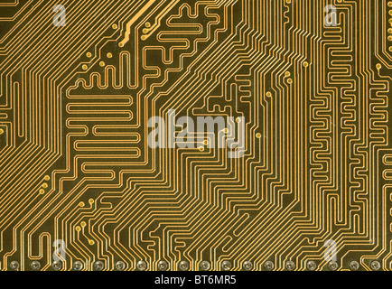 Close-up carte de circuit imprimé verte en fond style hi-tech Banque D'Images