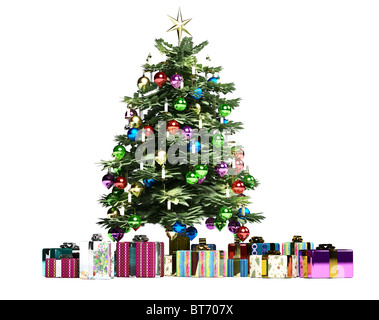 Arbre de Noël et cadeaux Banque D'Images