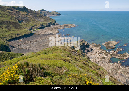 Peu de Barton Strand sur la côte nord de la Cornouailles, avec les caps de Pencannow Cambeak Point et dans la distance Banque D'Images